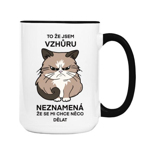 Hrnek velký barevný s potiskem Kočka - ranní nechuť